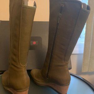 Olive color Leather Wedge Boots. Size 6.5